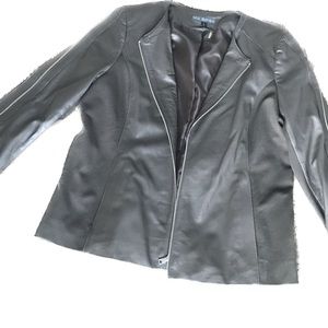 Via Spiga Olive Leather/Knit Zipper Jacket